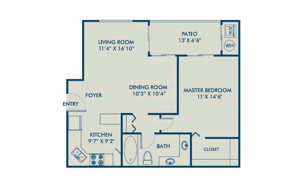 Avalon - R - 1 bedroom floorplan layout with 1 bath and 764 square feet. (2D)