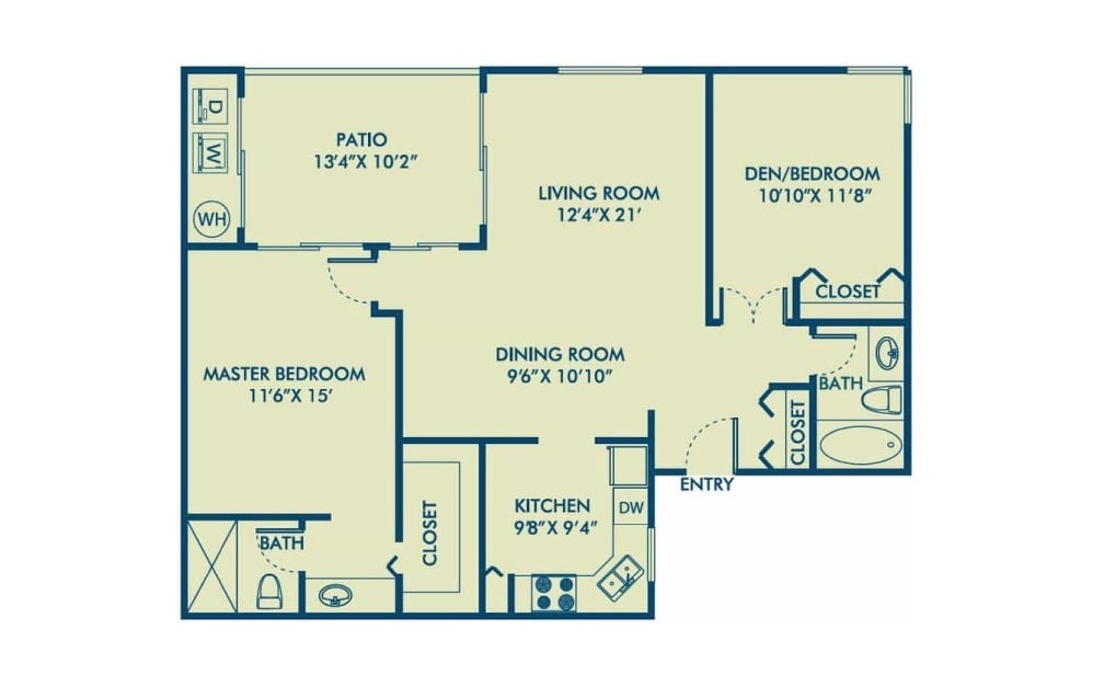 Belmar - R - 2 bedroom floorplan layout with 2 bathrooms and 1097 square feet (2D)