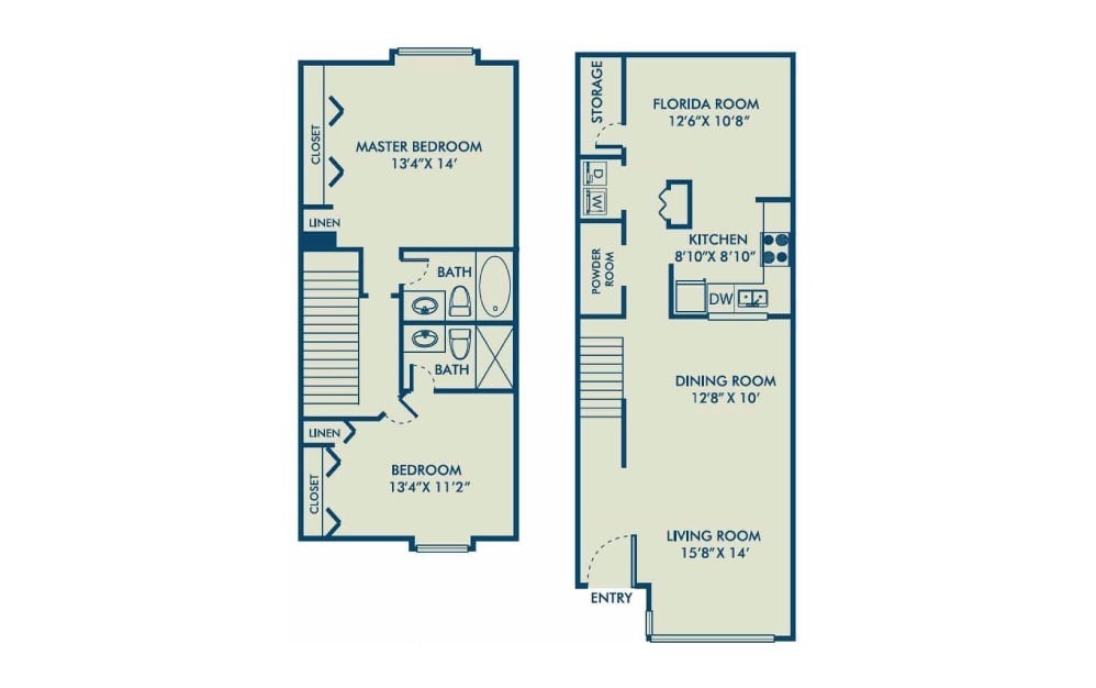 Brighton - R - 2 bedroom floorplan layout with 2.5 bathrooms and 1342 square feet (2D)