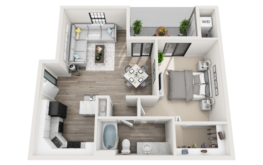 Avalon - R - 1 bedroom floorplan layout with 1 bathroom and 764 square feet (3D)