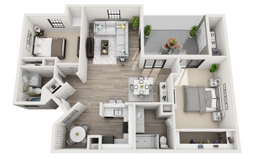 Bishop - R - 2 bedroom floorplan layout with 2 bathrooms and 1175 square feet (3D)