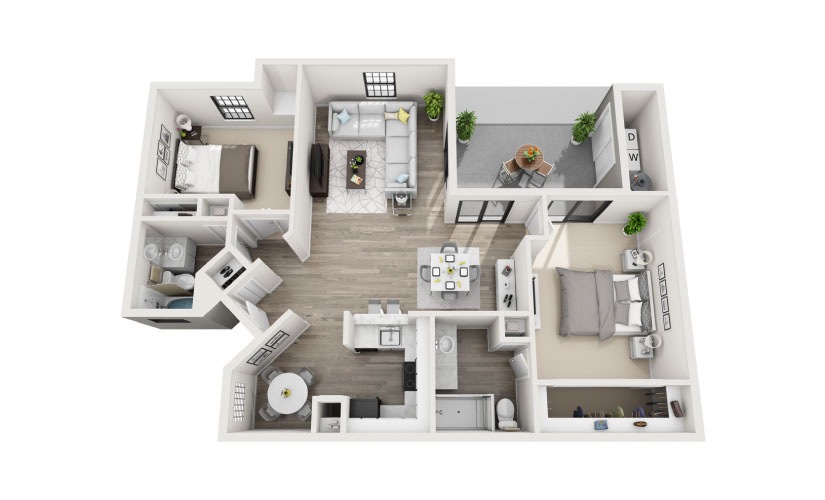 Bishop - 2 bedroom floorplan layout with 2 bathrooms and 1175 square feet