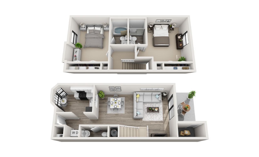 Boca - 2 bedroom floorplan layout with 2.5 bathrooms and 1201 square feet