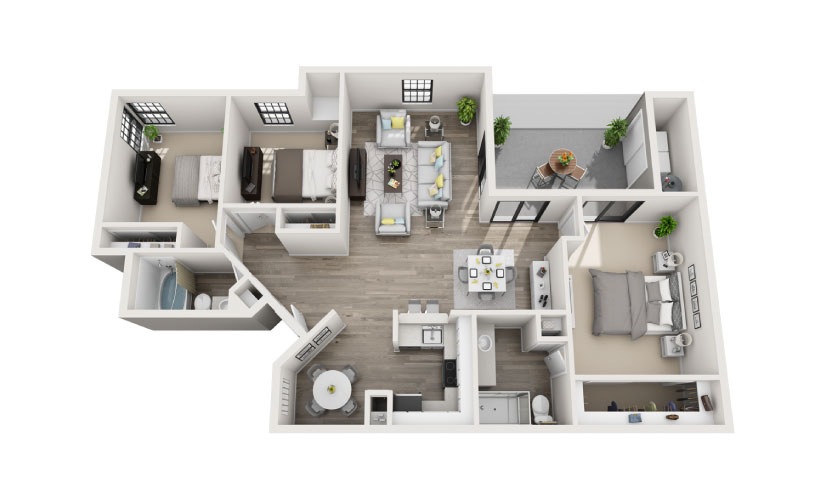 Clearwater - 3 bedroom floorplan layout with 2 bathrooms and 1335 square feet